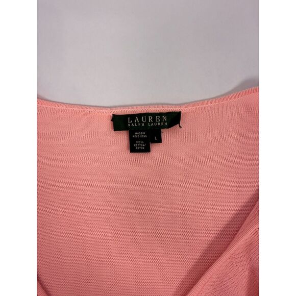Lauren Ralph Lauren Pink Ruffle V-Neck Short Sleeve Sweater - Size L - Picture 4 of 6